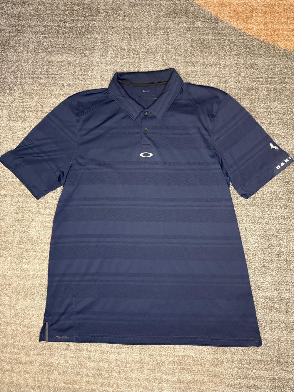 Oakley Men's Navy Horizontal Stripe Jacquard Golf Polo